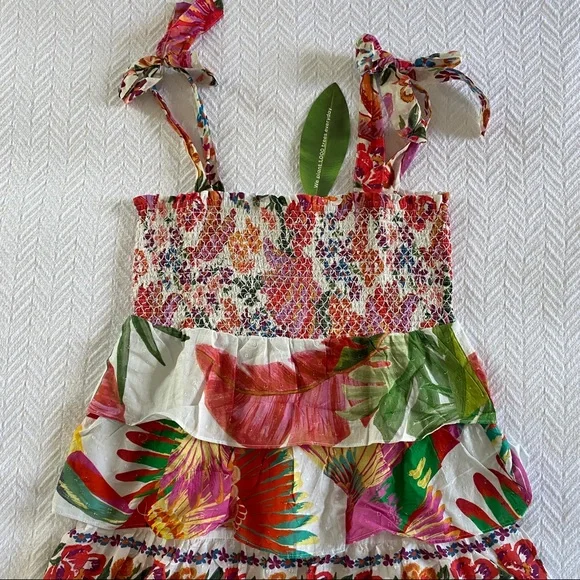 🥭 FARM Rio Mixed White Prints Layered Midi Dress - Picture 6 of 11